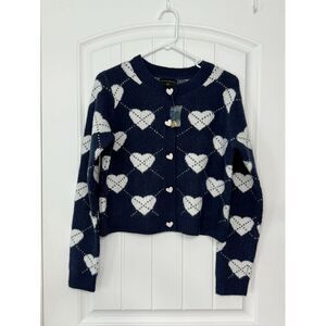 Cynthia Rowley Heart Argyle Sweater Navy Cream Small Preppy Romantic Coquette
